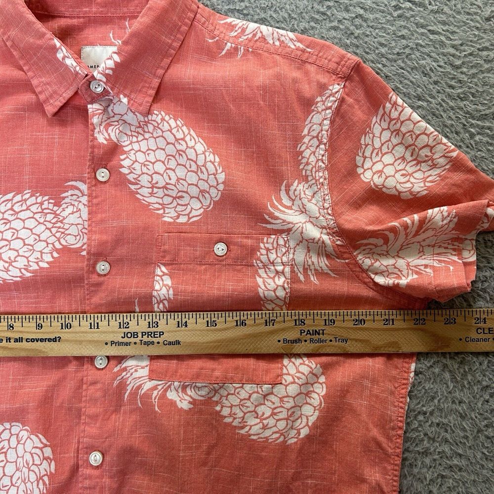 American Eagle Shirt Mens Medium Pink Hawaiian Pineapple Print Button Up Beach - Picture 4 of 10